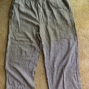 Old Navy Women Pants Gray Striped Linen Blend Wide Leg Drawstring Size L